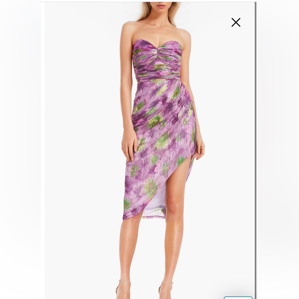 NWT Jewel Badgley Mischka Metallic Floral Strapless Sheath Dress